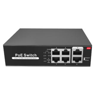 Switch de mesa 4 portas RJ45 10/100 Mbps + 2 Uplink Port 10/100 Mbps 4 Portas PoE/PoE+ (portas 1~4) - SW0604POE-65-E