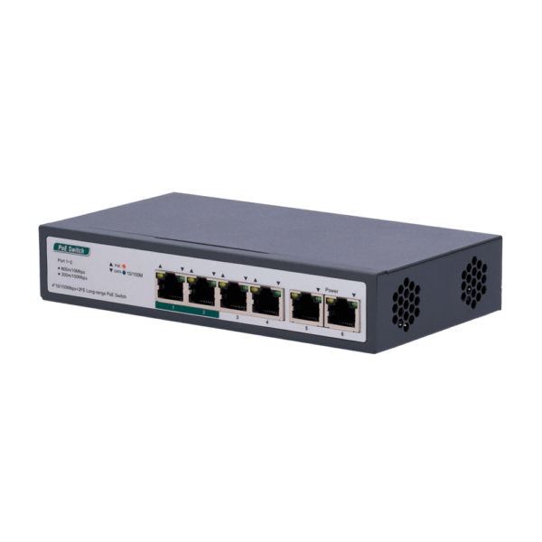 Switch de mesa 4 portas PoE+ RJ45 10/100 Mbps + 2 Gigabit RJ45 portas - SW0604POE-800M-60W