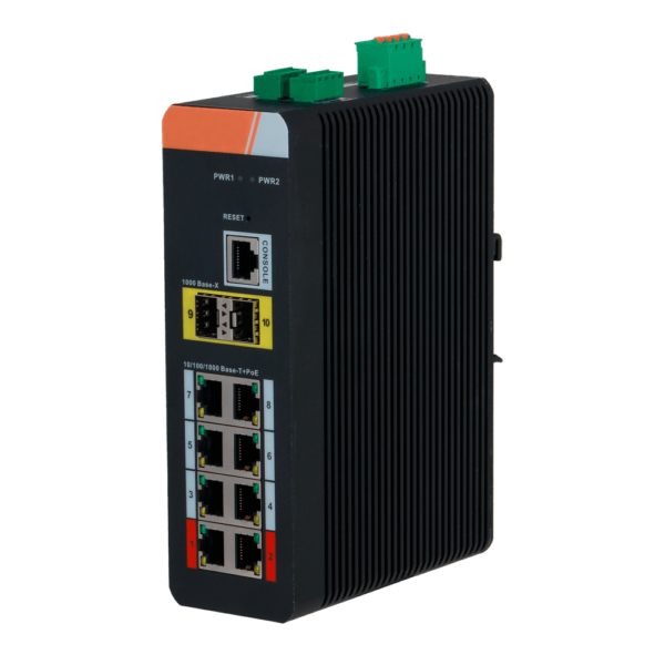X-Security Switch administrável 8 Portas PoE RJ45 Gigabit + 2 Portas Gigabit SFP - XS-SWI1008HIPOE-MGF-120-DIN