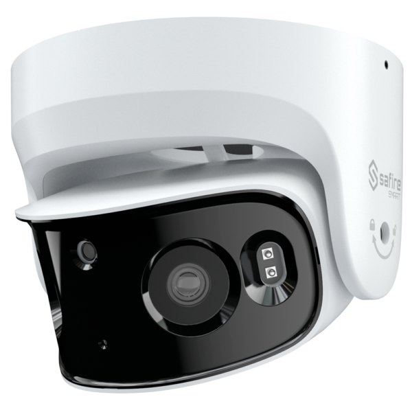 Safire Smart Gama I1 panorâmica com IA Cámara Turret IP 2x 1/2.5" Progressive Scan CMOS 8 Mpixel Lente 2x2.8 mm (180º) - SF-IPT180CA-8I1-SL