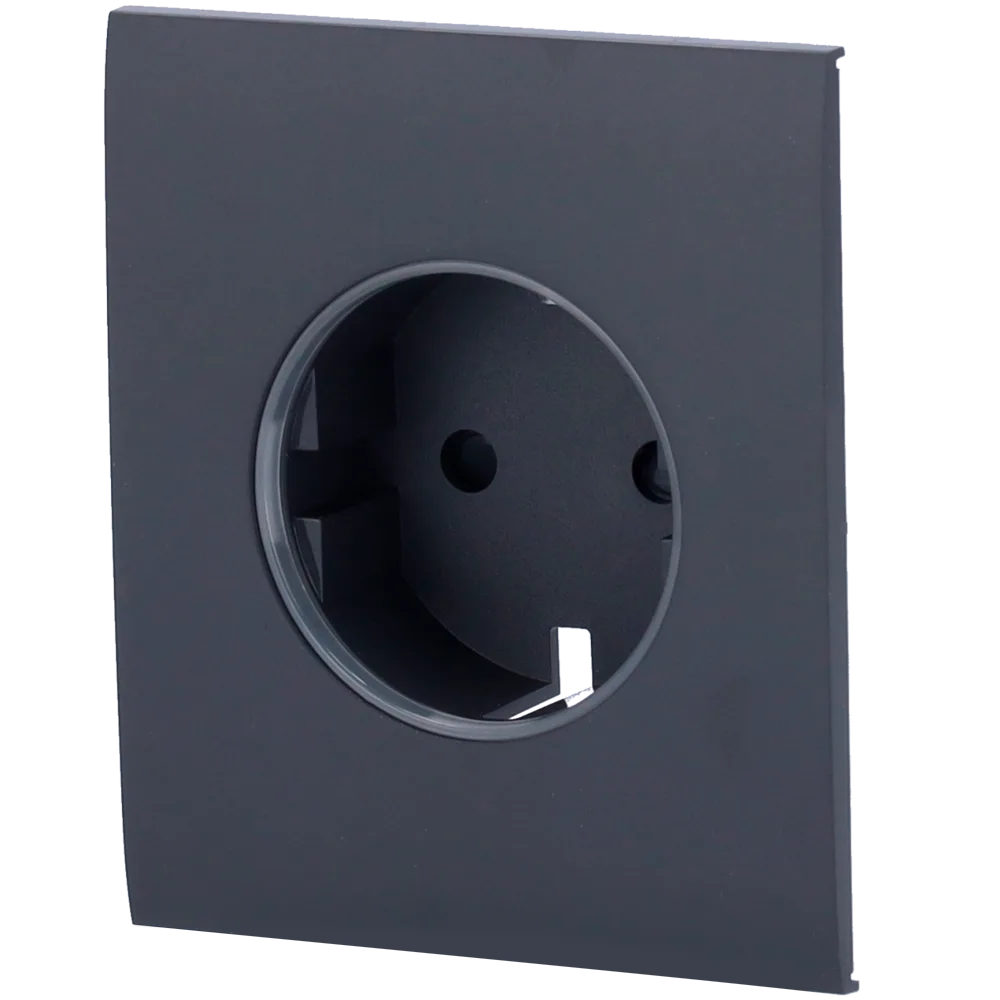 Cobertura central para ficha inteligente e tipo F - Compatível com AJ-OUTLETCORE-SMART - Indicador LED do estado da tomada e do consumo de energia - Botão tátil para controlo manual - Feedback LED - Cor de grafite