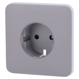 Proteção frontal para ficha inteligente tipo F - Compatível com AJ-OUTLETCORE-SMART - Indicador LED do estado da tomada e do consumo de energia - Botão tátil para controlo manual - Feedback LED - Cor cinza