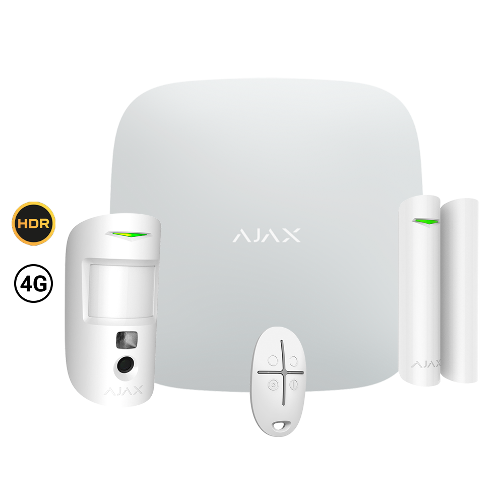 Kit de alarme profissional - Certificado Grau 2 - Comunicação Ethernet e dual SIM 4G (LTE) - Sem fios 868 MHz Jeweller e Wings - Ajax HUB 2