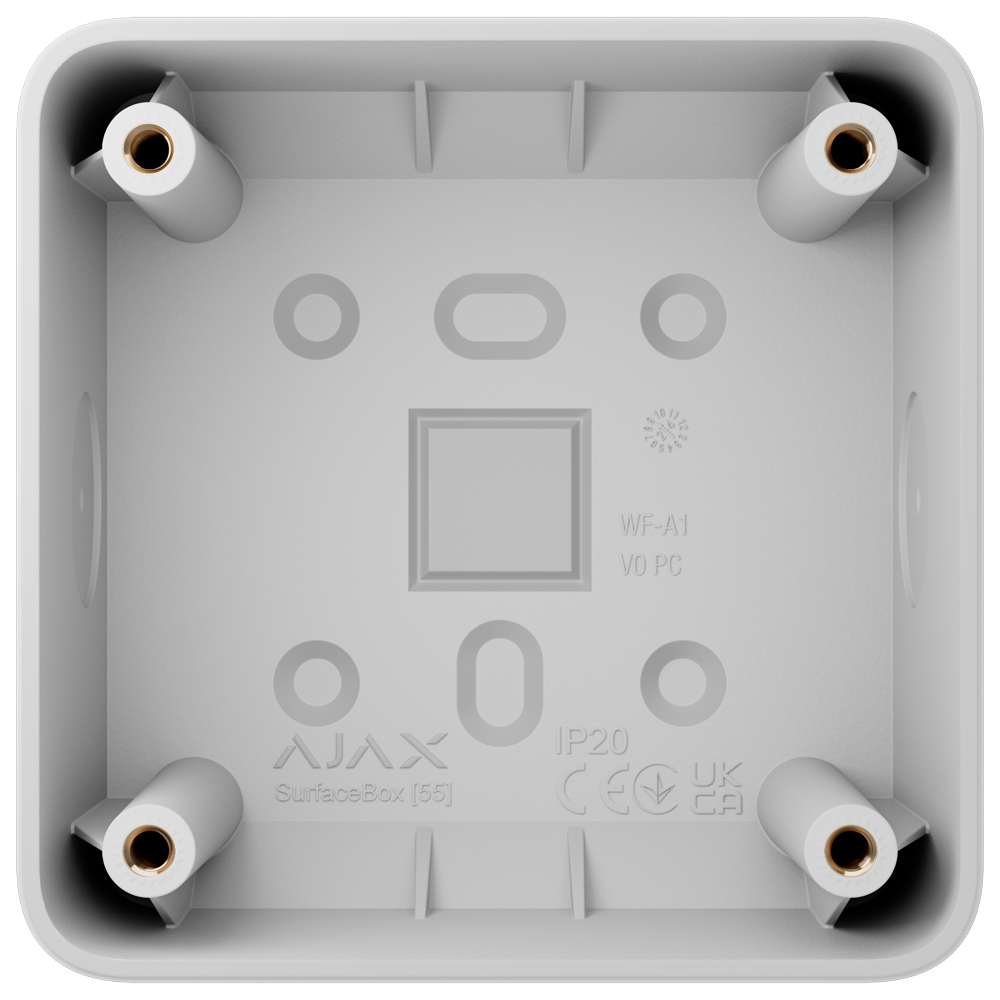 Caixa de montagem para um dispositivo - Utilização em interiores - Compatível com AJ-SOLOBUTTON ou AJ-SOLOCOVER - Fator de forma europeu 55 - De cor branca