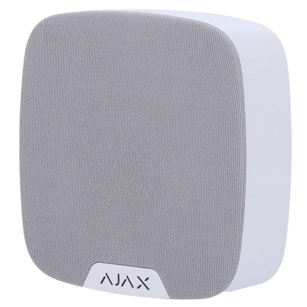 Módulo de voz sem fios - Sem fios 868 MHz Jeweller - Pressão sonora máxima 103 dB - Alimentação 4 pilhas CR123A 3.0 V - Otimização de voz com IA - Suporte com parafuso de fixação