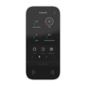 Teclado com ecrã tátil e RFID - Grau 2 - Sem fios 868 MHz Jeweller - Ativação/desativação total ou em grupo - Controlo dos cenários de automatização - Autenticação: códigos