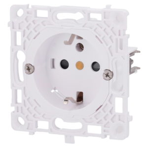 Tomada de base tipo F - Fonte de alimentação 250 V AC 50/60 Hz - Até 3.6 kW (carga resistiva a 250 V) - Proteção contra poeiras e salpicos - Anti-inserção de objectos - Sem controlo remoto