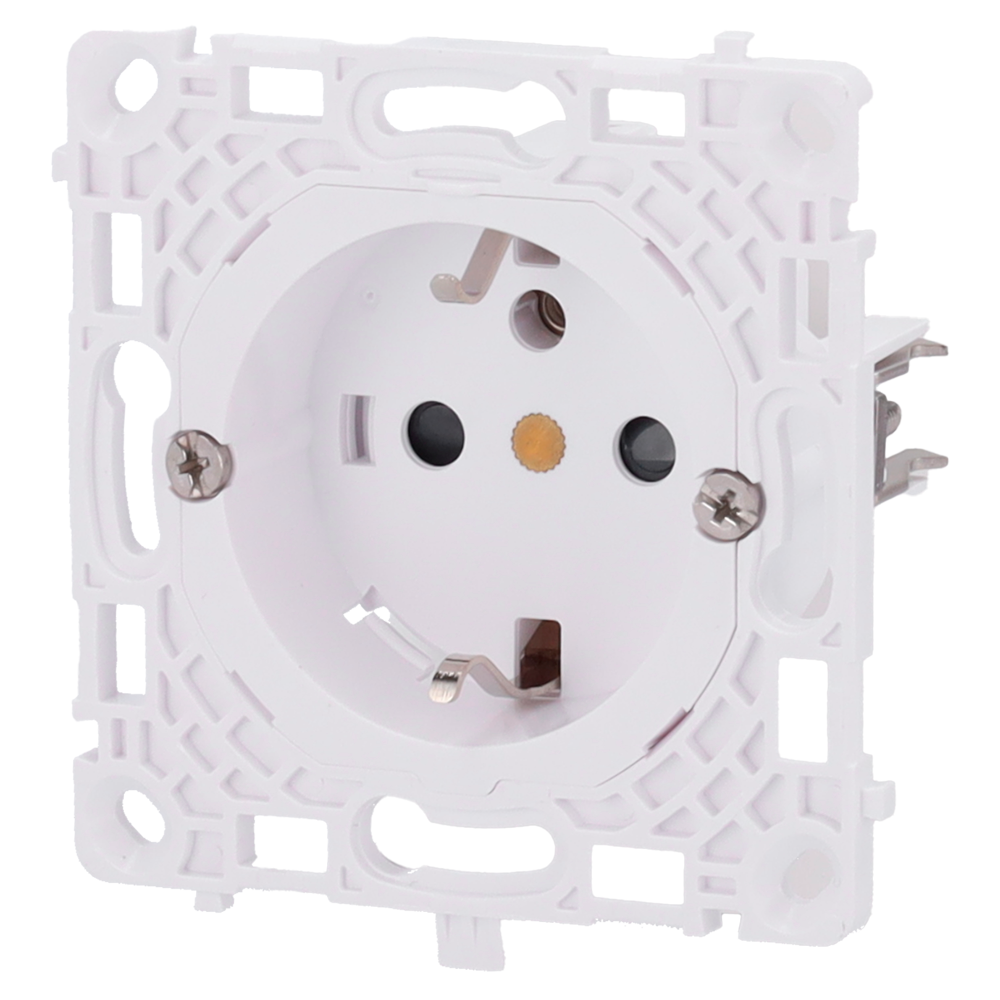 Tomada de base tipo F - Fonte de alimentação 250 V AC 50/60 Hz - Até 3.6 kW (carga resistiva a 250 V) - Proteção contra poeiras e salpicos - Anti-inserção de objectos - Sem controlo remoto